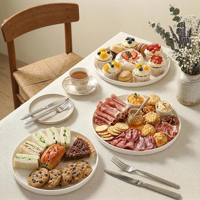 Dizada Round Serving Platters 3-Pack (12.8"/10.8"/8.8") - White Porcelain Serving Trays for Veggie, Fruit, Cheese, Snack, Party Entertaining