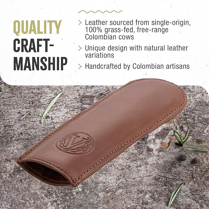 Victoria Leather Handle Cover for Cast Iron Skillets, Heat-Resistant Pan Handle Sleeve, Handmade in Colombia, Large
