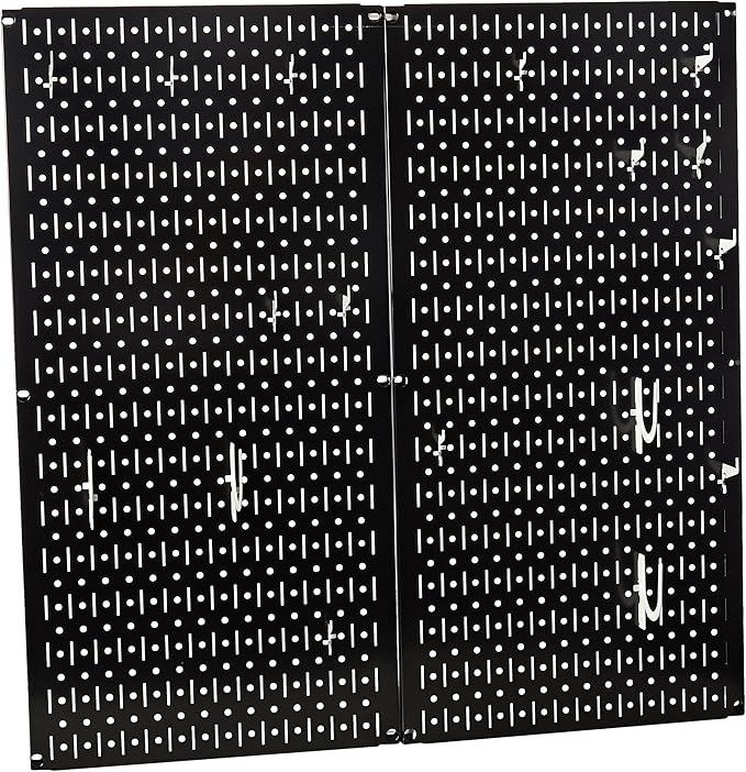 Wall Control Kitchen Pegboard Organizer Pots and Pans Storage Rack Organization Kit with Black Pegboard and White Accessories