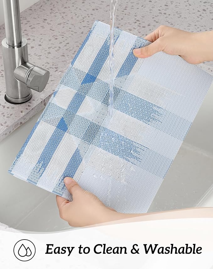 Leetaltree Geometric Print Blue Placemats Set of 6 - Heat Resistant Non-Slip Place mats for Dining Table, Washable Durable PVC Vinyl Woven Table Mats (Geometric Blue, 6)