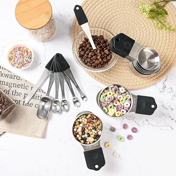 Smithcraft Magnetic Measuring Cups & Spoons Set 15, Stainless Steel Measuring Cups and Spoons Set, Heavy Duty Metal Measuring Cup & Spoon with Leveler & Measure Equivalents for Cooking & Baking