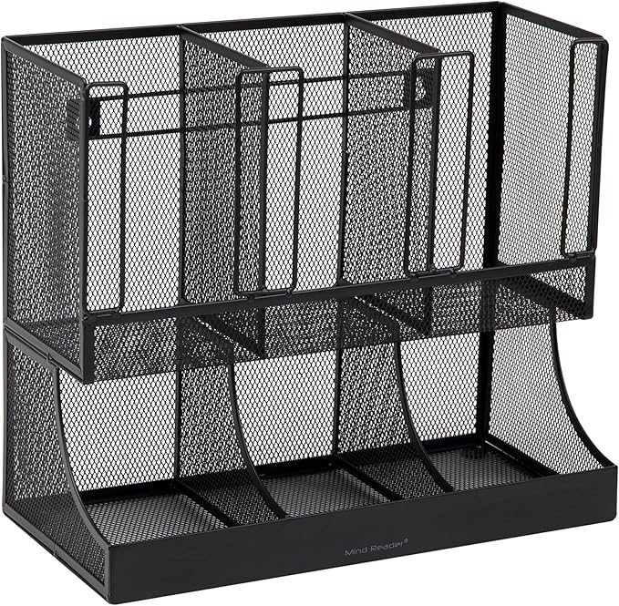 Mind Reader Multipurpose Countertop Organizer, Office Breakrooms, Cup and Condiment Station, Metal Mesh, Black