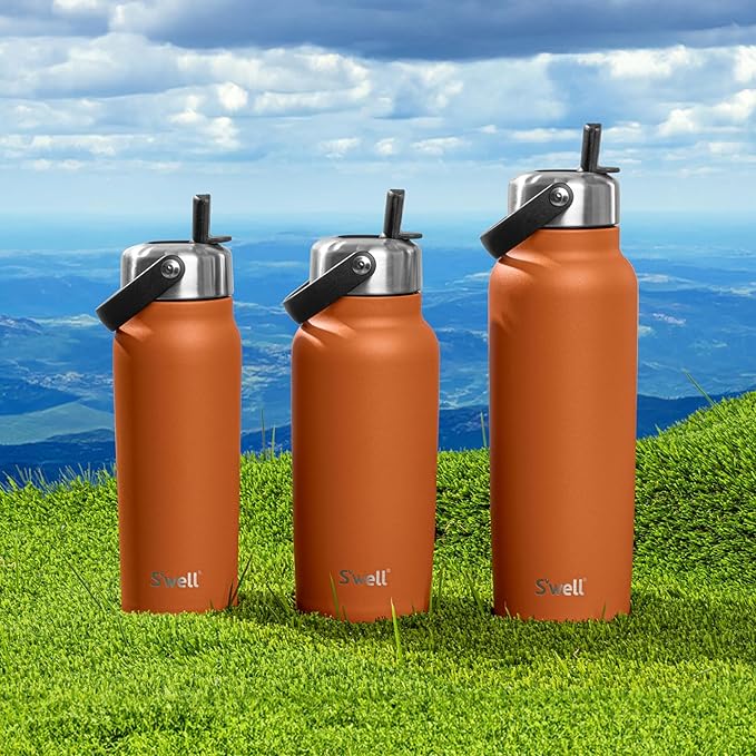 S'well Recycled Stainless Steel Explorer with Flip Straw Lid, 24oz, Carnelian, Triple Layered Vacuum Insulated Containers Keeps Drinks Cold for 36 Hours and Hot for 8