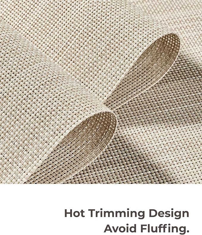 Leetaltree Beige White Placemats Set of 6 - Heat Resistant Non-Slip Place mats for Dining Table, Washable Durable PVC Vinyl Woven Table Mats(Beige White, 6)