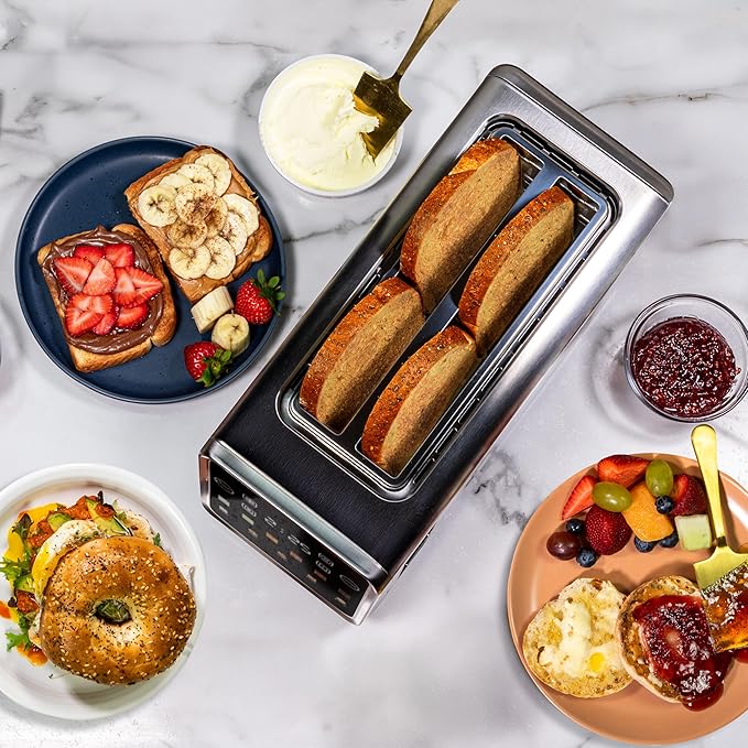 Inspirex Touch Screen Toaster - 4 Slice Long Extra-Wide Slots - 5 Bread Type and 6 Browning Levels - Defrost, Reheat, Favorite, Single Slot Settings - Stainless Steel