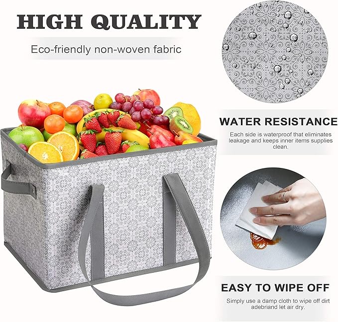 WISELIFE Reusable Grocery Bags [2 Pack],Large Grocery Tote Bag Water Resistant Shopping Bags Foldable Grocery Bag for Clothes,Shoes and Picnic
