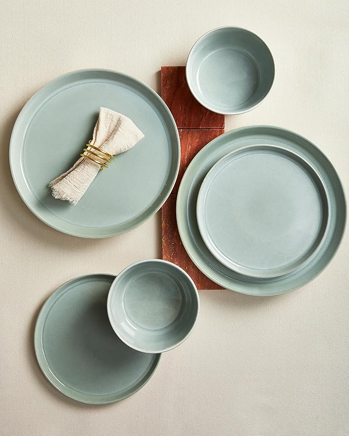 Pokini Dinnerware Sets for 6, Ceramic Plates and Bowls Set, Modern Artisan Dish Set, Microwave & Dishwasher Safe Dishware Set, Chip & Scratch Resistant Dinner Sets, Gradient Green