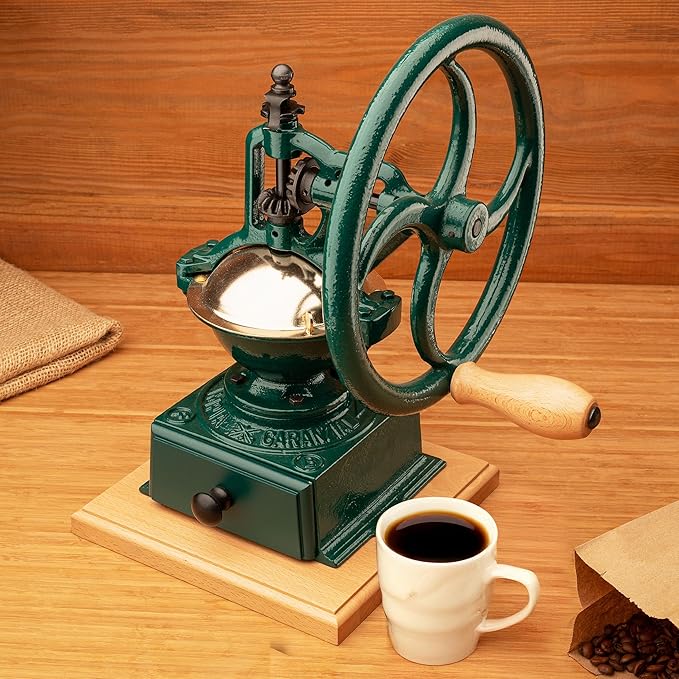 Manual Burr Coffee Grinder - Heavy Cast Iron Coffee Bean Burr Grinder with Adjustable Grind Settings, Hand Crank, and Vintage Design - Italian Made Espresso Accessories by Classic Cuisine (Green)