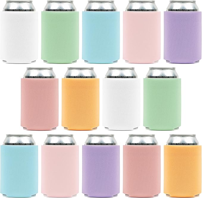 Blank Beer Can Cooler Sleeves (14-Pack) Soft Insulated Beer Cozy for Cans - HTV Friendly Plain Coolies in Bulk for Beer Cans & Bottles - Can Cozy Sublimation Blanks for Vinyl Projects & Wedding Favors