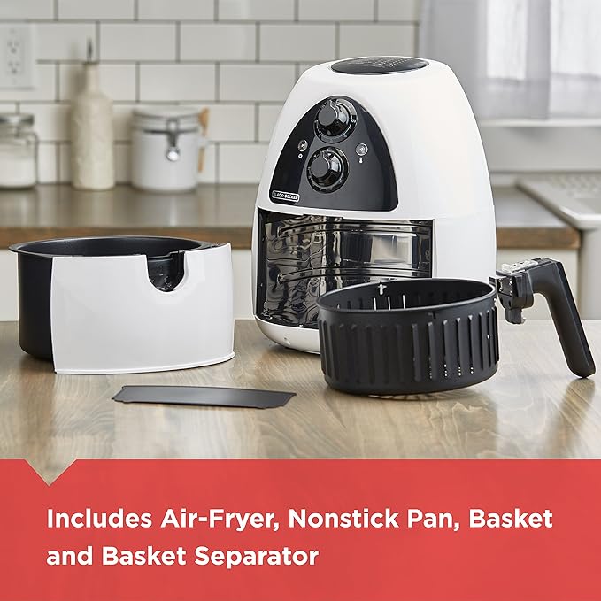 BLACK+DECKER Purify 2-Liter Air Fryer, White/Black, HF100WD