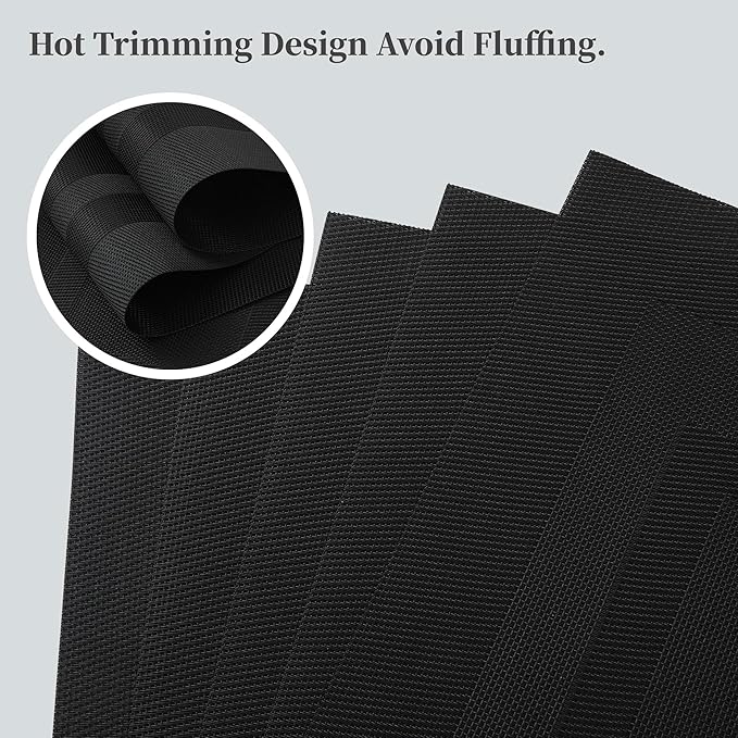 Leetaltree Black Frame Placemats Set of 6 - Heat Resistant Non-Slip Place mats for Dining Table, Washable Durable PVC Vinyl Woven Table Mats（Black Frame, 6）