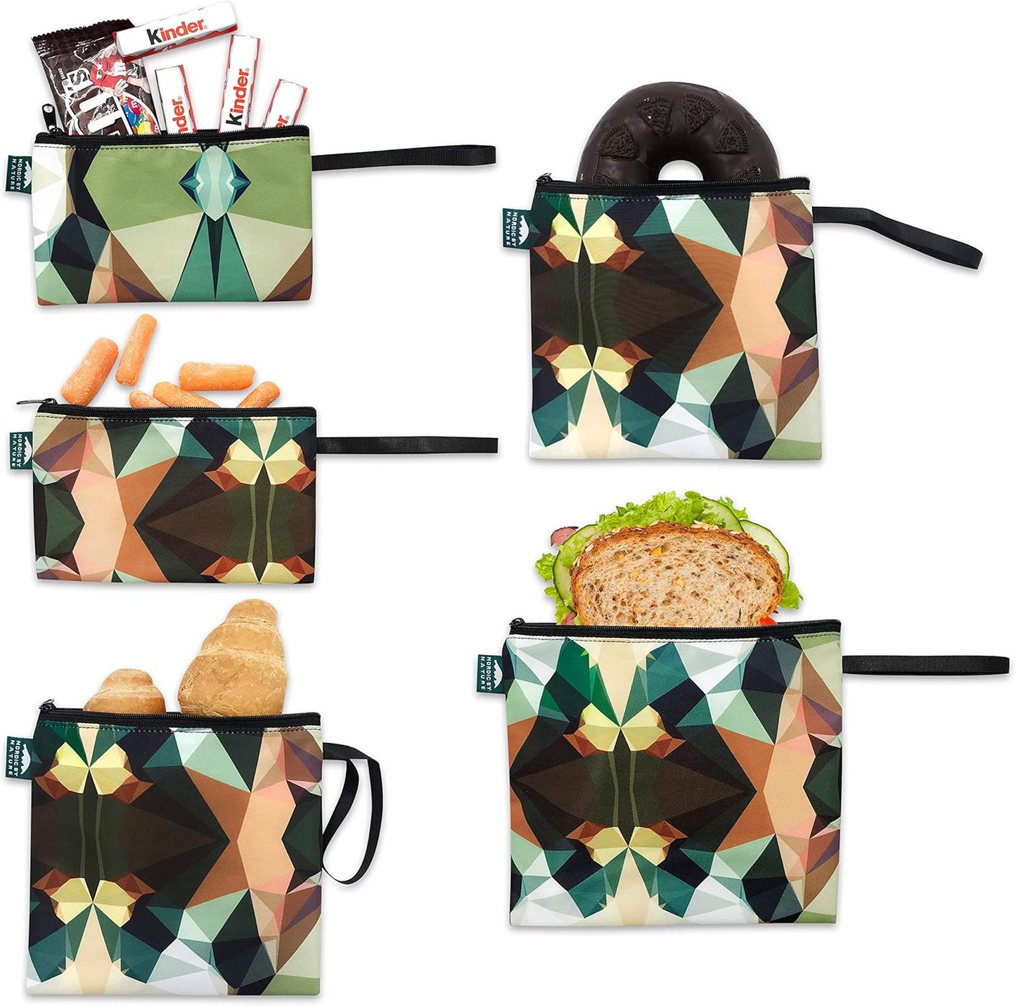 Nordic By Nature-Dual Layer Reusable Sandwich & Snack Bags – BPA-Free, Easy Clean, School Lunch Bags for Kids & Adults (Mosaic Camo)