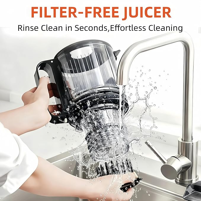 Cold Press Juicer Machines, 5.3” Large Feed Chute Slow Masticating Juicer for Whole Fruits & Vegetables, Easy Clean, 300W Quiet Juice Extractor, 99% High Juice Yield, Red