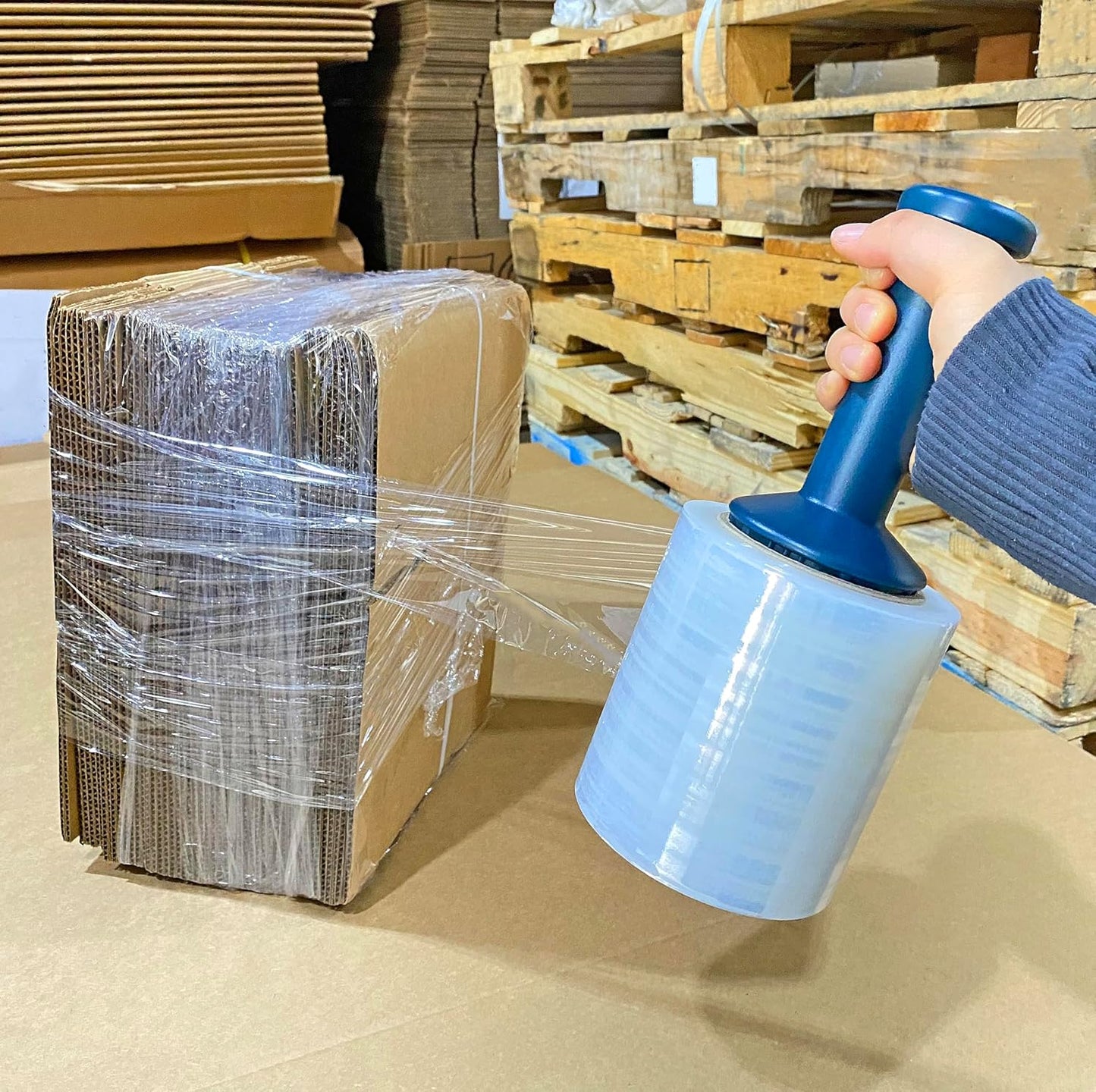 WOD SFCB80 Heavy Duty Hand Stretch Film Wrap 80 Gauge Thick with Dispenser - Clear Shrink Wrap Ideal for Moving, Packing, & Palletizing Applications: 5" in. x 1000 Ft (6-Rolls)
