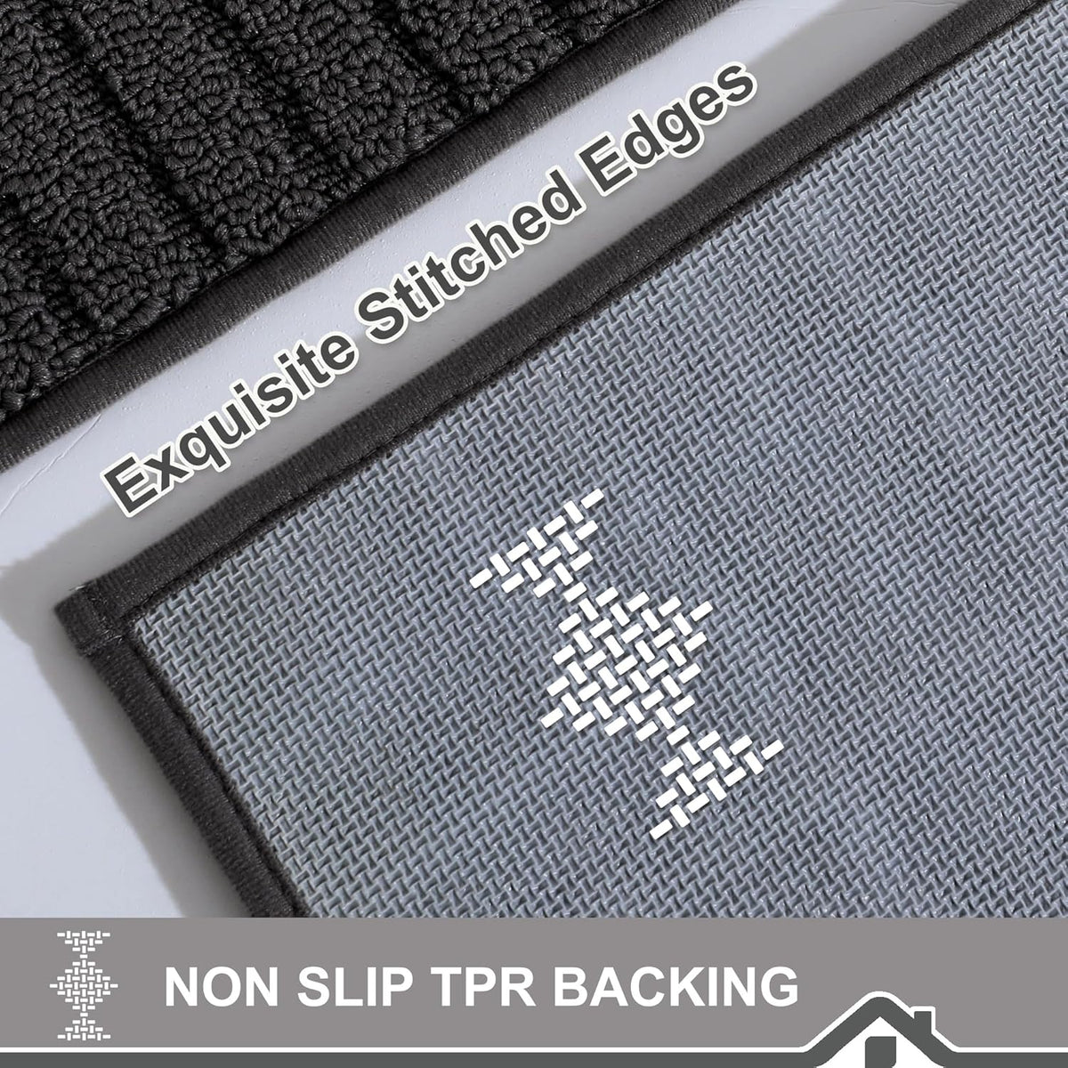 BEQHAUSE-Kitchen-Rugs-and-Mats,2 PCS Non Slip Kitchen Floor Mat,Absorbent Kitchen Mat Set Machine Washable Kitchen Runner Rug Black Kitchen Mat 20x30inch/20x48inch