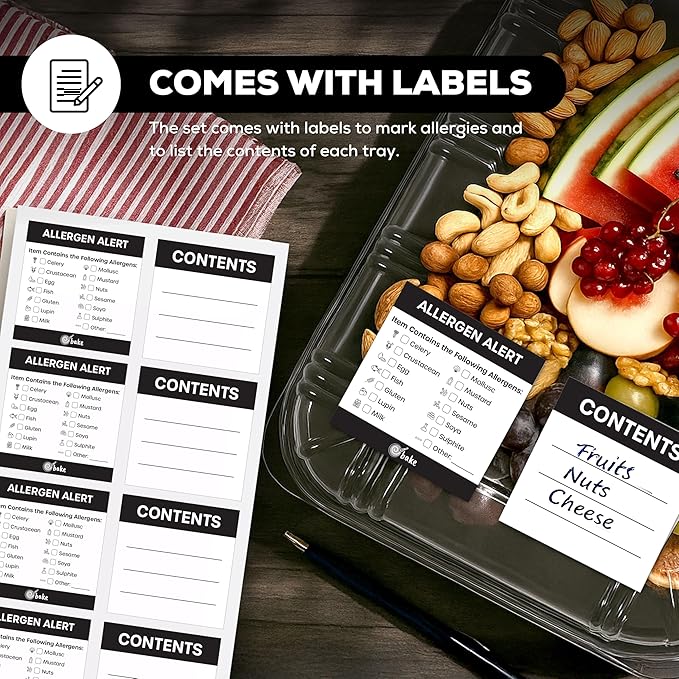5 Pack Catering Trays with Lids – 17" Serving Tray with Lid, Heavy Duty Recyclable Plastic Party Platters for Catering, Buffet, Picnics & Events – Food Trays with Clear Lid (17.72 x 12.20 x 2.95 inch)