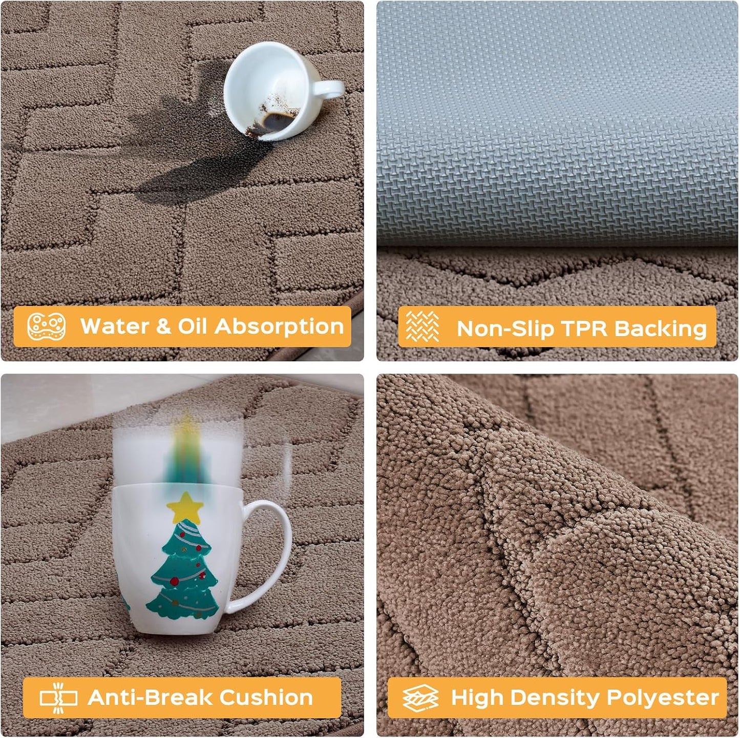 Machine Washable Kitchen Rugs 24" x 84", Non-Slip Kitchen Runner Rugs Mats for Floor, Absorbent Comfort Standing Mats for Kitchen, Sink, Laundry and Hallway, Rolled Packaging, Grayish Brown