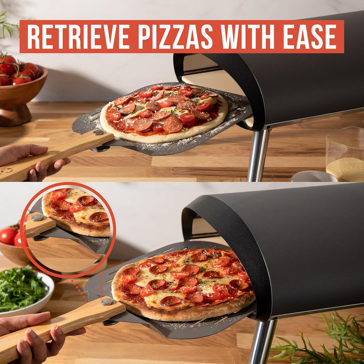 Chef Pomodoro Perforated Aluminum Metal Pizza Peel with Foldable Wood Handle for Easy Storage, Premium Pizza Paddle with Holes for Baking Homemade Pizza and Artisan Breads (12 inch)