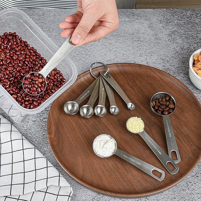 Measuring Spoons Set, 18/8 Stainless Steel Measuring Spoon for Kitchen and Baking Measure Spoon Set of 9 with Leveler