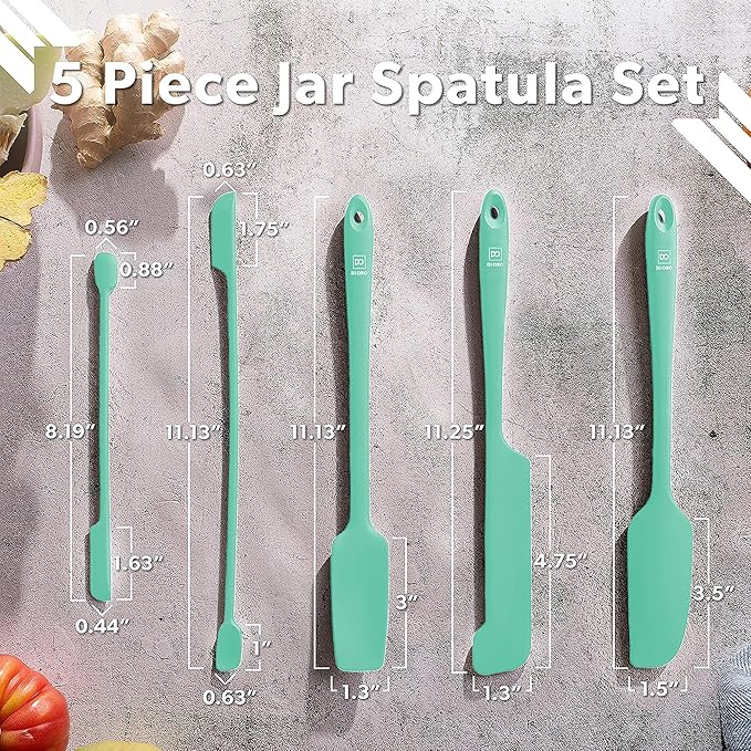 DI ORO Silicone Jar Spatulas for Scraping - Rubber Spatulas Silicone Heat Resistant - Kitchen Spatulas Nonstick Cookware Safe - Silicone Utensil Set for Blenders, Mixing, Baking, & Makeup (5pc, Mint)