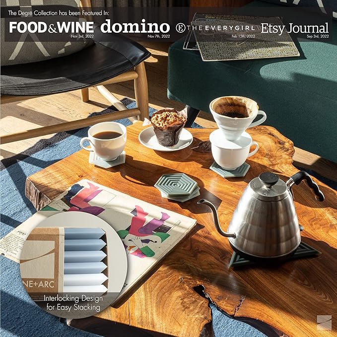 LINE+ARC Extra Thick Silicone Coasters (As Seen in NYTimes WireCutter) Waterproof Anti-Stain Heat-Safe Dishwasher-Safe Degrē Coasters (Set of 6, Smoke) Outdoor Rubber Mid-Century Modern