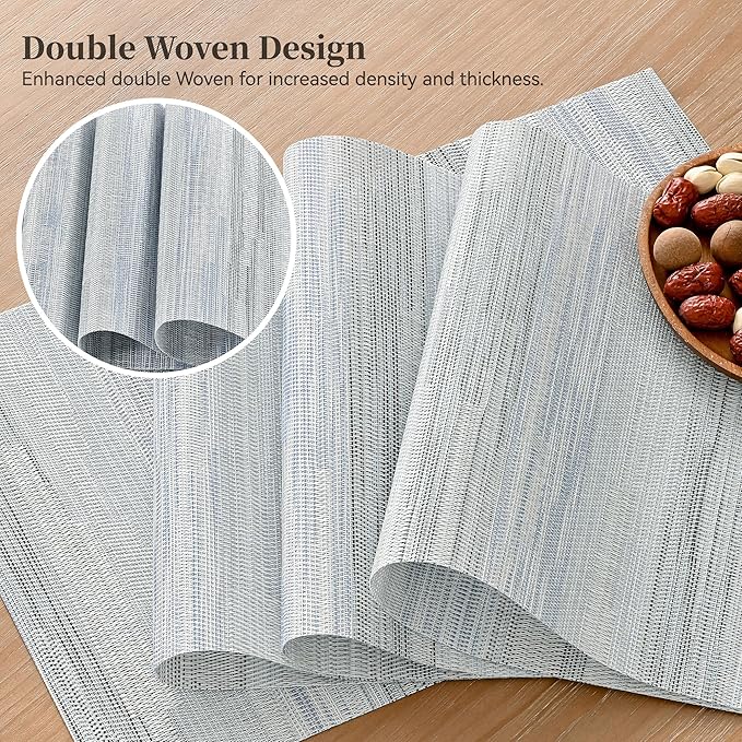 Leetaltree LightSteel Blue Placemats Set of 12 - Heat Resistant Non-Slip Place mats for Dining Table, Washable Durable PVC Vinyl Woven Table Mats（LightSteel Blue, 12）