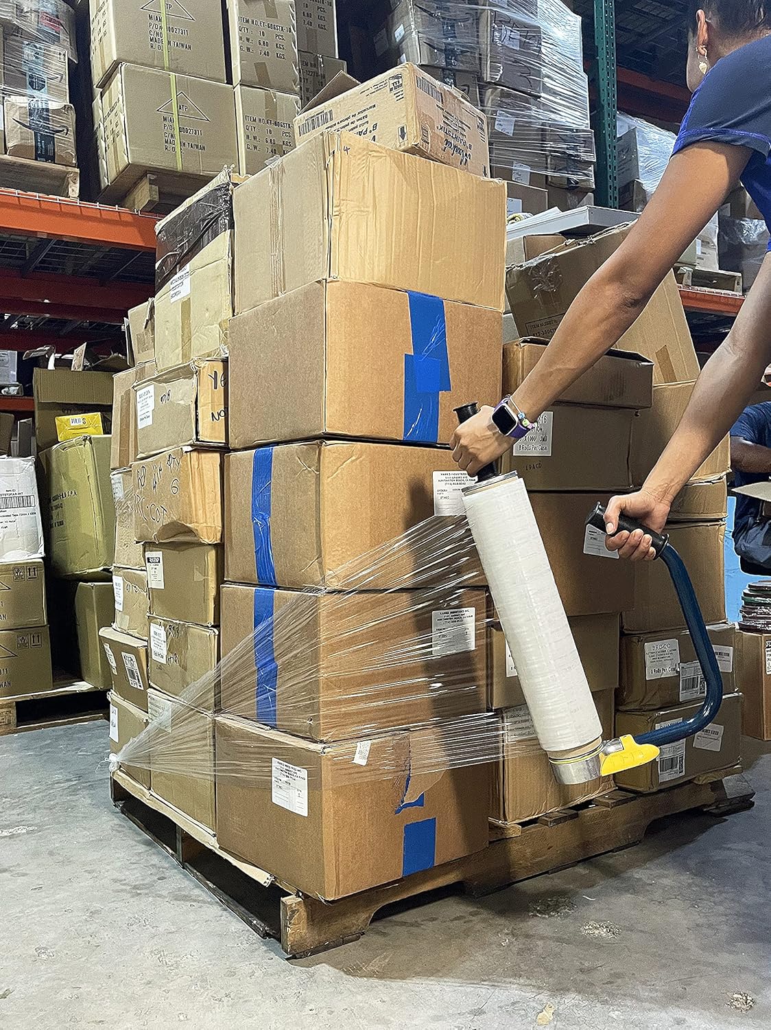 WOD Industrial Strength Stretch Film Dispenser with Adjustable Handle - Fits 12", 15", and 18" Widths, Compatible with 1.5", 2", and 3" Cores, Heavy Duty Aluminum Base for Pallet Wrapping (1 Pack)