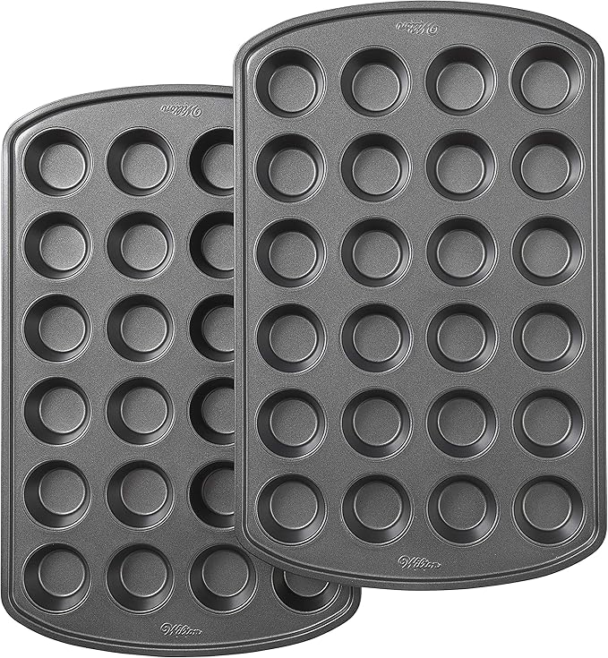 Wilton Perfect Results Premium Set of 2 Non-Stick Mini Muffin Pans, 24-Cup Cupcake Pans, Steel