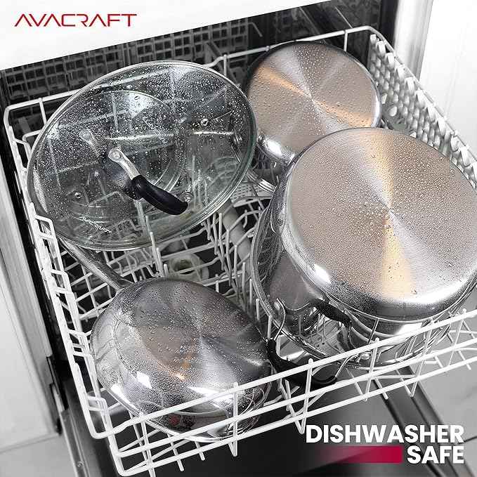 AVACRAFT 18/10 Stainless Steel Cookware Set, Premium Pots and Pans, Kitchen Essentials For Cooking, Multi-Ply Body Stainless Steel, 10-Pieces